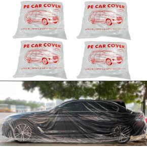 Bocarmo 4 Pack Disposable Car Cover Clear Plastic Car Cover Universal Rain Dust Garage Cover with Elastic Band Medium (12.4 FT x 21.6 FT)