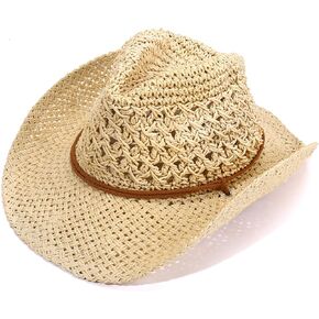 Women Straw Cowboy Hat Wide Brim Sun Hat Cowgirl Summer Western Cowboy Hat for Travel Outdoor Family Hat for Men