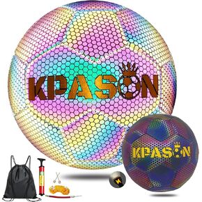 KPASON Soccer Ball, Holographic Soccer Ball Reflective Glowing Soccer Ball Gift for Boys, Girls, Youth, Men Indoor-Outdoor Soccer Training & Night Games