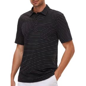 Pdbokew Men's Polo Shirts Short Sleeve Striped Golf polo Shirt with Pocket