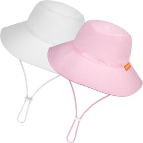 2-Pack Baby Sun Hat Kids Summer UPF 50+ قبعة دلو للأطفال الصغار قبعات شاطئ قابلة للتعديل بحافة واسعة للأولاد والبنات بعمر 0-6 سنوات