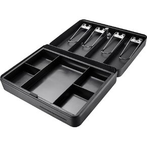 BARSKA CB13052 Key Lock Standard Fold Out Cash Box with 5 Section Tray, 9.5" x 12" x 3.5", Black