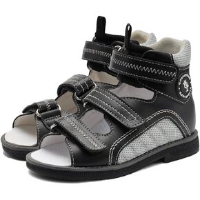 Toddlers Orthopedic Sandals with Arch and Ankle Support,Kids High Back Black Shoes