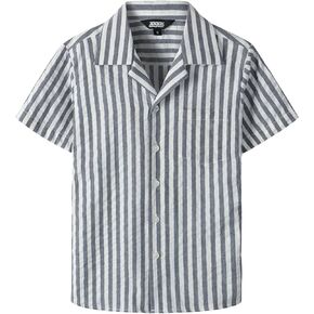 JOGAL Big Boys Cuban Collar Button Down Shirt Short Sleeve Casual Hawaiian Shirt Summer Beach Striped Tops for 6-14 Years Old