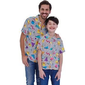 MTV Matching Family Button Down Dress Shirt Neon Logo Little Kid to Adult