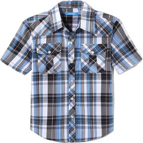 Champ Horse Boy's Toddler Child Kids Casual Dress Western Short Sleeve Snap Plaid Button Down Shirts