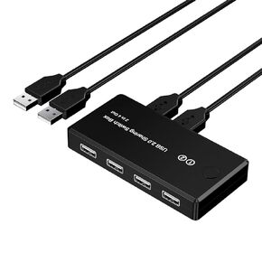 USB 2.0 Switch, USB Switcher 2 Computers Share 4 USB for PC Mouse Keyboard Printer Scanner, USB KVM Switch Selector Compatible for Windows, for Mac, for Linux