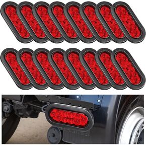 Retisee 16 Pcs 6 Inch Oval LED Trailer Light Kit, 10 LED Red Stop Brake Turn Tail Light, IP67 Waterproof Trailer Marker Lights 3 Pin Water Tight Plug with Wires and Tail Light for Boat RV Trucks