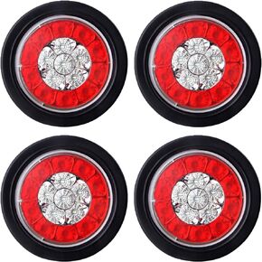LED Tail Lights Kit - 4Pcs 4" Inch Round Led Stop Turn Tail Lights w/Integrated Backup Reverse Lights 16 Led for Trucks Trailers RVs Includes Trailer Wiring Connectors Grommet Mount Waterproof