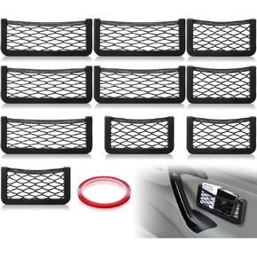10 Pcs 2 Sizes Car Pocket Phone Nets, Universal Seat Side Back Car Storage Net Bag with Double Sided Tape Mesh Phone Holder Organizer Automotive Net Interior Accessories Stick on for Purse Phone Bag