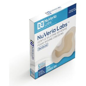 NuVeria Labs Sacral Bordered Silicone Foam Wound Dressing - Gentle Silicone Adhesive Helps minimize discomfort, 7.1 x 6.5" Sacrum-Shaped, 5 Each/Box