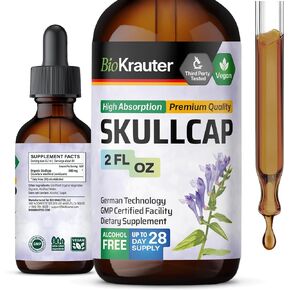 BIO KRAUTER Skullcap Herb Tincture - Organic Scutellaria Lateriflora Liquid Extract - Nervous System Support Supplement - Alcohol and Sugar Free - Vegan Drops 4 Fl.Oz.
