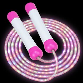 حبل القفز LED للفتيات والأطفال - حبل القفز للتمرين الملون الوامض المضيء وحبال القفز القابلة للتعديل للفتيات والأولاد والنساء وفقدان الوزن