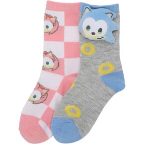Bioworld Sonic The Hedgehog 3D Plush Sonic & Amy Head Youth Girls 2-Pair Crew Socks