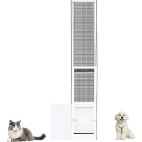 TIMOSS Dog Door for Sliding Glass Door, Patio Pet Door with Magnetic Closing Curtain,UV Resistant Screen,No-Cut Install, Great for Renters and Seasonal Inst，White-L