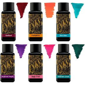 Diamine - 30ml Fountain Pen Ink - Colour Wheel - 6 x Bottles - Oxblood, Pumpkin, Steel Blue, Imperial Purple, Hope Pink, Delamere Green