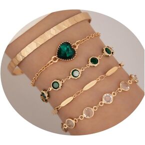 Gold Bracelets for Women, 14K Gold Plated Trendy Thin Dainty Stackable Cuban Link Chain Fashion Bracelets Boho Adjustable Cute Bangle Link Bracelet Jewelry for Women Girls Gift Set