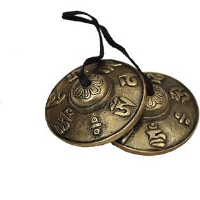 Hand Tuned Meditation Tibetan Tingsha Cymbals Bell - Musical Instruments Manjeera - Traditional Percussion Instrument Indian folk devotional music -OM Mane Padme Hum Symbols Embossed