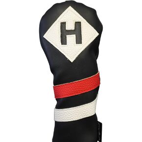 Majek Retro Golf Headcover Black Red and White Vintage Leather Style Hybrid Head Cover Classic Look, Wheel Tag Includes Numbers 3 Through 7 Plus X
