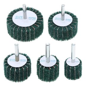 SING F LTD 5PCS Coarse Fleece Interleaf Flap Sanding Wheels Pad 120 Grit 6mm Shank Sanding Disc Nylon Fiber Abrasive Scouring Pad for Rotary Tool 25/30/40/50/60mm Green