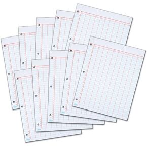 TOPS 8-1/2" x 11" Data Pad, Numbered 10-Column, 3-Hole Punched, Heavyweight White Bond, 50 Sheets/Pads, Box of 10 Pads (3619)