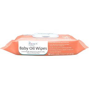 The Pharma-C Company Baby Oil Wipes. (60 Wipes) Enriched with Almond and Sunflower Oils, Aloe and Vitamin E.