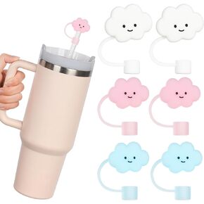 AUAUY Straw Covers, Silicone Straw Tips Covers, Reusable Drinking Straw Covers Plugs Dust-Proof Drinking Straw Cover, Straw Protector Cover Cute Cartoon Straw Cover for 12mm Straw -4PCS