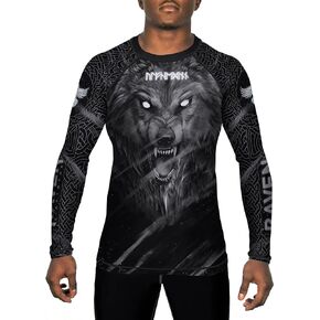 Raven Fightwear Men's Nordic Wolf Warrior Ulfhedinn 2.0 BJJ Rash Guard Long Sleeve MMA Black Edition