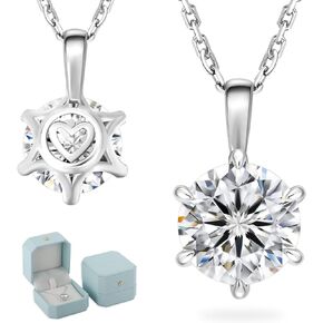 KRKC Moissanite Pendant Solitaire Necklace for Women, 0.5CT/1CT/2CT/3CT/4CT Lab Created Diamond Pendant, 6-Prong, VVS1 Clarity D Color, Adjustable S925 Sterling Silver Chain, 14K White Gold Plated, Anniversary Romantic Gift for Her, Birthday Gifts for Wif