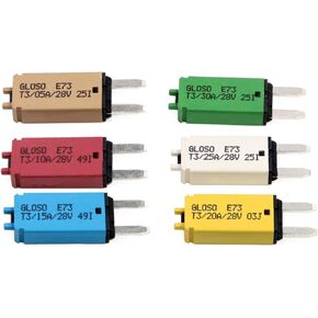 قاطع الدائرة الكهربائية Tiooka E73 DC 28V يدوي Rese Mini ATM Blade Style قواطع دوائر فيوز عدة 6 قطع 5A 10A 15A 20A 25A 30A للقوارب البحرية RV يخت بطارية مقطورة حافلة شاحنة in Kuwait