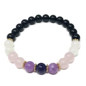 Empath Protection Bracelet, 8mm Amethyst Rose Quartz Black Tourmaline Beaded Bracelet