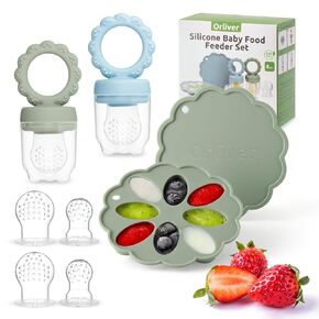 2 Pack Baby Fruit Feeder & Breastmilk Popsicle Molds Set, Silicone Baby Food Freezer Tray for Cooling Teething Relief, Baby Food Feeder for Safe Infant Self Feeding, Includes 6 Extra Food Pacifier