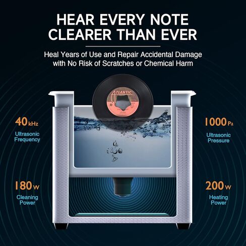 منظف ​​سجل الفينيل التلقائي بالموجات فوق الصوتية من CREWORKS مع التحكم في مقبض مؤقت السخان، آلة التجويف الصوتي 1.6 جالون، منظف من الفولاذ المقاوم للصدأ 180 وات 6 لتر لسجلات المجوهرات والساعات، مثبتات النظارات، أطقم الأسنان in Kuwait