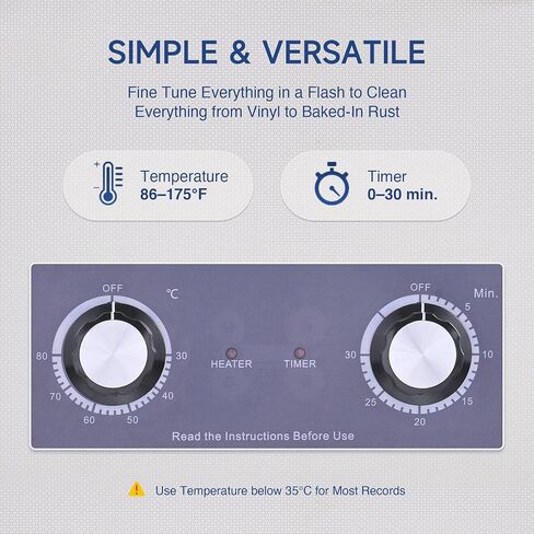منظف ​​سجل الفينيل التلقائي بالموجات فوق الصوتية من CREWORKS مع التحكم في مقبض مؤقت السخان، آلة التجويف الصوتي 1.6 جالون، منظف من الفولاذ المقاوم للصدأ 180 وات 6 لتر لسجلات المجوهرات والساعات، مثبتات النظارات، أطقم الأسنان in Kuwait