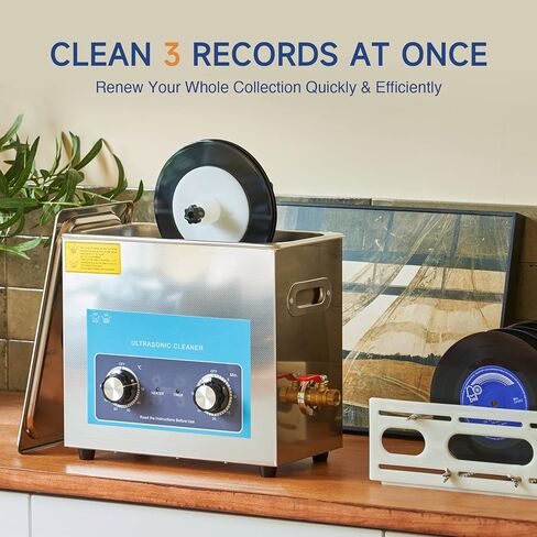 منظف ​​سجل الفينيل التلقائي بالموجات فوق الصوتية من CREWORKS مع التحكم في مقبض مؤقت السخان، آلة التجويف الصوتي 1.6 جالون، منظف من الفولاذ المقاوم للصدأ 180 وات 6 لتر لسجلات المجوهرات والساعات، مثبتات النظارات، أطقم الأسنان in Kuwait