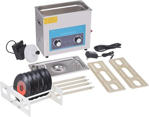 منظف ​​سجل الفينيل التلقائي بالموجات فوق الصوتية من CREWORKS مع التحكم في مقبض مؤقت السخان، آلة التجويف الصوتي 1.6 جالون، منظف من الفولاذ المقاوم للصدأ 180 وات 6 لتر لسجلات المجوهرات والساعات، مثبتات النظارات، أطقم الأسنان in Kuwait