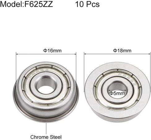 uxcell F625ZZ Flanged Ball Bearing 5x16x5mm Shielded Chrome Steel Flange Rip Bearings 10pcs in Saudi Arabia