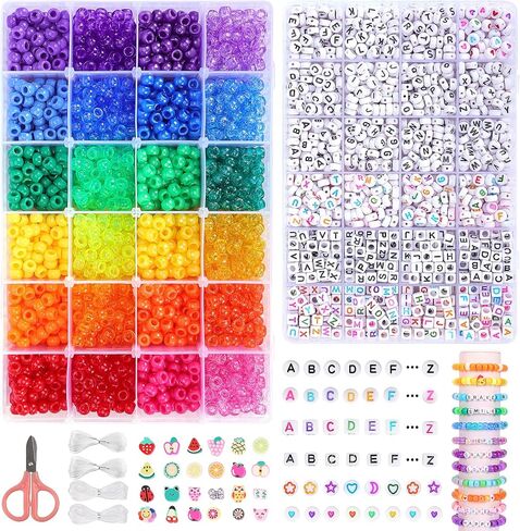 4800 قطعة من خرز المهر للأساور من Quefe، مجموعة خرز كاندي 24 لونًا تتضمن خرز الحروف، خرز القلب، خرز طين البوليمر، مجموعة صنع الأساور لصنع المجوهرات والهدايا الحرفية in Kuwait