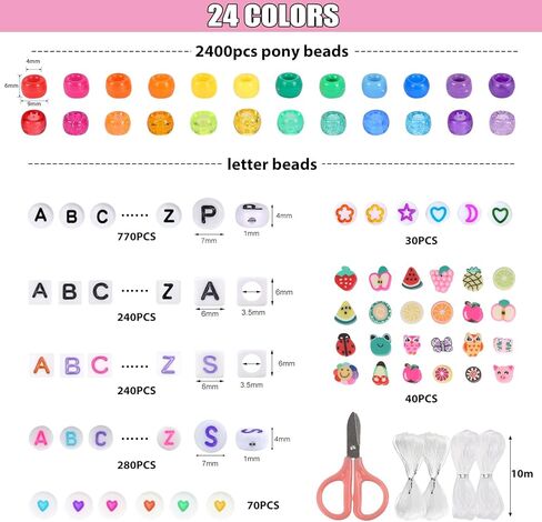 4800 قطعة من خرز المهر للأساور من Quefe، مجموعة خرز كاندي 24 لونًا تتضمن خرز الحروف، خرز القلب، خرز طين البوليمر، مجموعة صنع الأساور لصنع المجوهرات والهدايا الحرفية in Kuwait