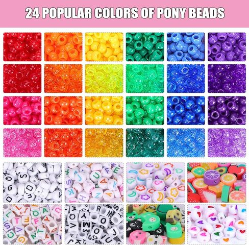 4800 قطعة من خرز المهر للأساور من Quefe، مجموعة خرز كاندي 24 لونًا تتضمن خرز الحروف، خرز القلب، خرز طين البوليمر، مجموعة صنع الأساور لصنع المجوهرات والهدايا الحرفية in Kuwait