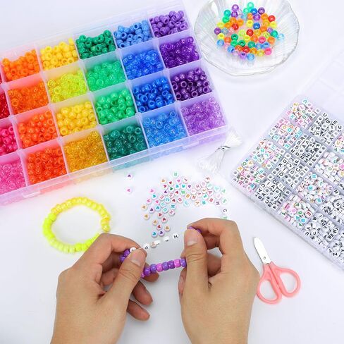 4800 قطعة من خرز المهر للأساور من Quefe، مجموعة خرز كاندي 24 لونًا تتضمن خرز الحروف، خرز القلب، خرز طين البوليمر، مجموعة صنع الأساور لصنع المجوهرات والهدايا الحرفية in Kuwait