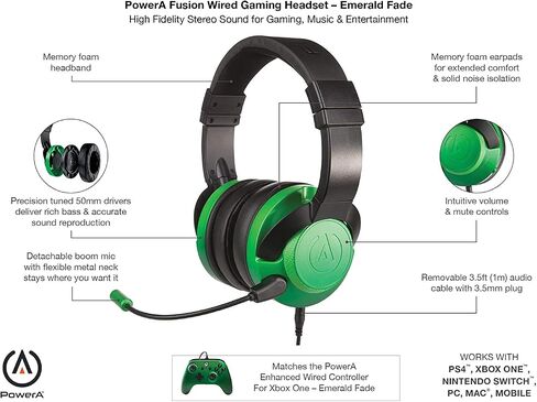 سماعة ألعاب ستيريو سلكية من PowerA Fusion مع ميكروفون لجهاز PlayStation 4، Emerald Fade in Kuwait