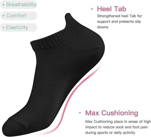 Women's and Men's Running Ankle Socks Low Cut Breathable Socks With Tab 3 Pairs, Black in Kuwait