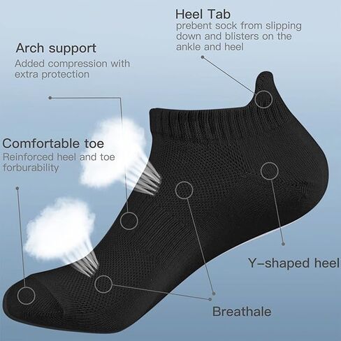 Women's and Men's Running Ankle Socks Low Cut Breathable Socks With Tab 3 Pairs, Black in Kuwait