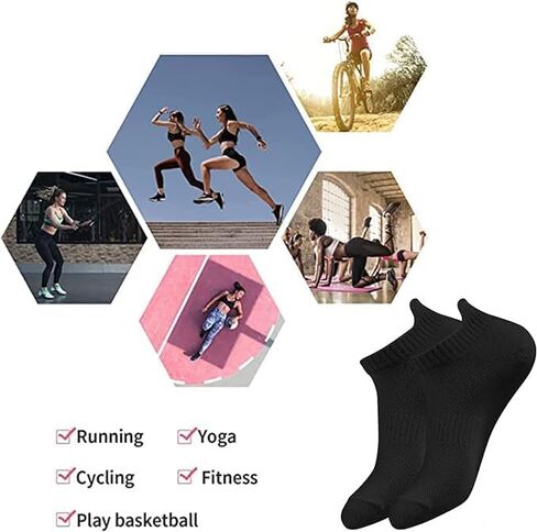 Women's and Men's Running Ankle Socks Low Cut Breathable Socks With Tab 3 Pairs, Black in Kuwait