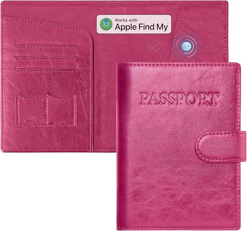 Passport Holder with Apple Find My, Minimalist Leather with RFID-Blocking with ID Window, 3 Cards, Ticket and SIM Card Slot Passport Cover for Women Men Family Pink in Kuwait