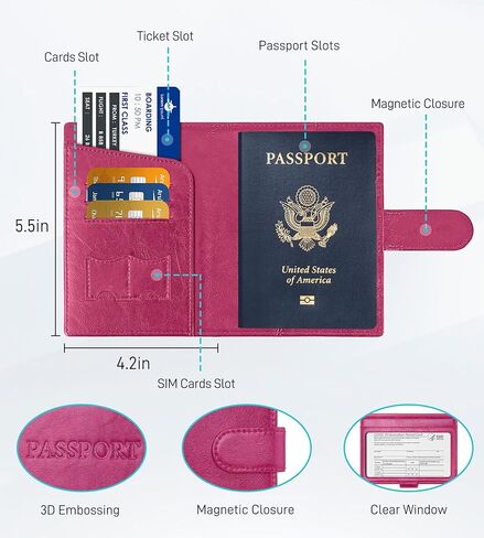 Passport Holder with Apple Find My, Minimalist Leather with RFID-Blocking with ID Window, 3 Cards, Ticket and SIM Card Slot Passport Cover for Women Men Family Pink in Kuwait