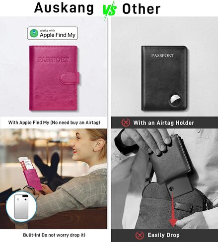 Passport Holder with Apple Find My, Minimalist Leather with RFID-Blocking with ID Window, 3 Cards, Ticket and SIM Card Slot Passport Cover for Women Men Family Pink in Kuwait