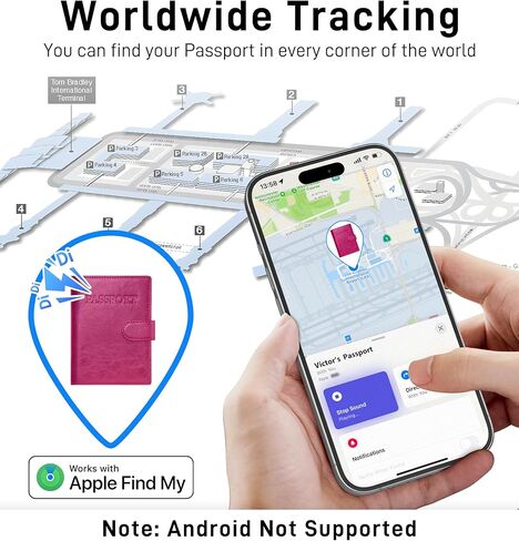 Passport Holder with Apple Find My, Minimalist Leather with RFID-Blocking with ID Window, 3 Cards, Ticket and SIM Card Slot Passport Cover for Women Men Family Pink in Kuwait