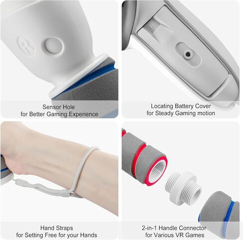 ملحقات وحدة تحكم مطورة من MVIIOE، أذرع طويلة لعلامة Gorilla لملحقات وحدة التحكم Quest 3، ومقابض مقبض VR، وعصي تمديد Beat Sabre، وتعزيز تجربة ألعاب الواقع الافتراضي (أبيض) in Kuwait